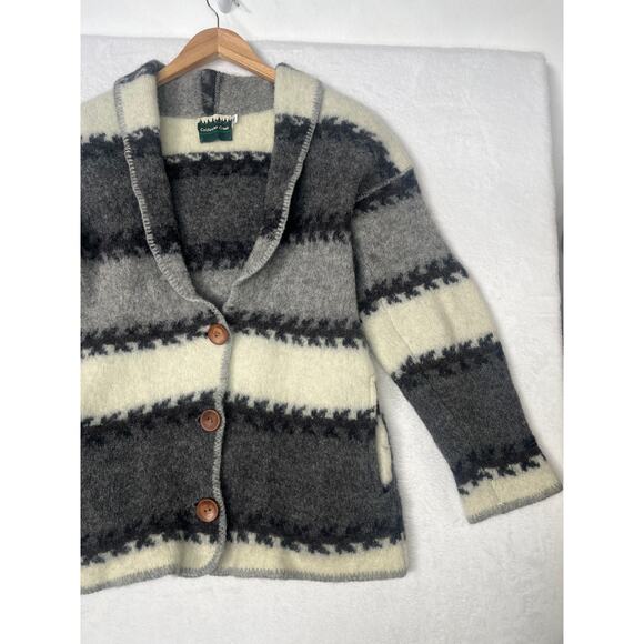 VTG Coldwater Creek Boiled Wool Gray White Coat 90s sz XL Outdoors Fair Isle - Picture 7 of 11